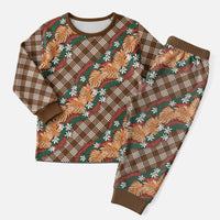 Polynesian Monstera Tiare Floral Christmas Pajama Set Chocolate Brown Tropical Plaid - Polynesian Pride
