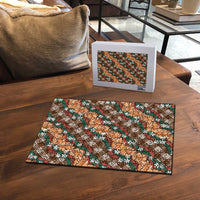 Polynesian Monstera Tiare Floral Puzzle Chocolate Brown Tropical Plaid LT01 - Polynesian Pride