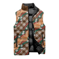 Polynesian Monstera Tiare Floral Sleeveless Puffer Jacket Chocolate Brown Tropical Plaid - Polynesian Pride