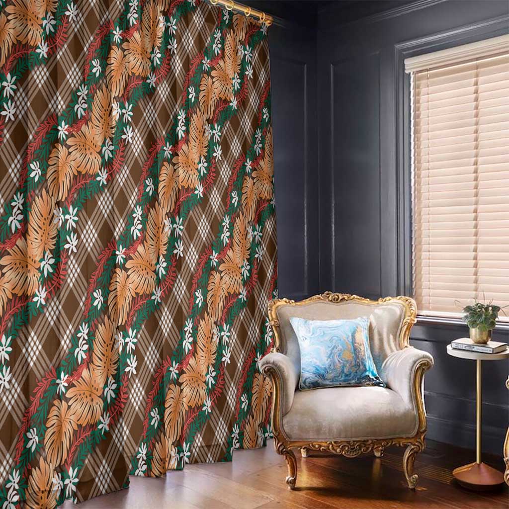 Polynesian Monstera Tiare Floral Window Curtain Chocolate Brown Tropical Plaid - Polynesian Pride