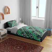 Polynesian Monstera Tiare Floral Bedding Set Forest Green Tropical Plaid - Polynesian Pride