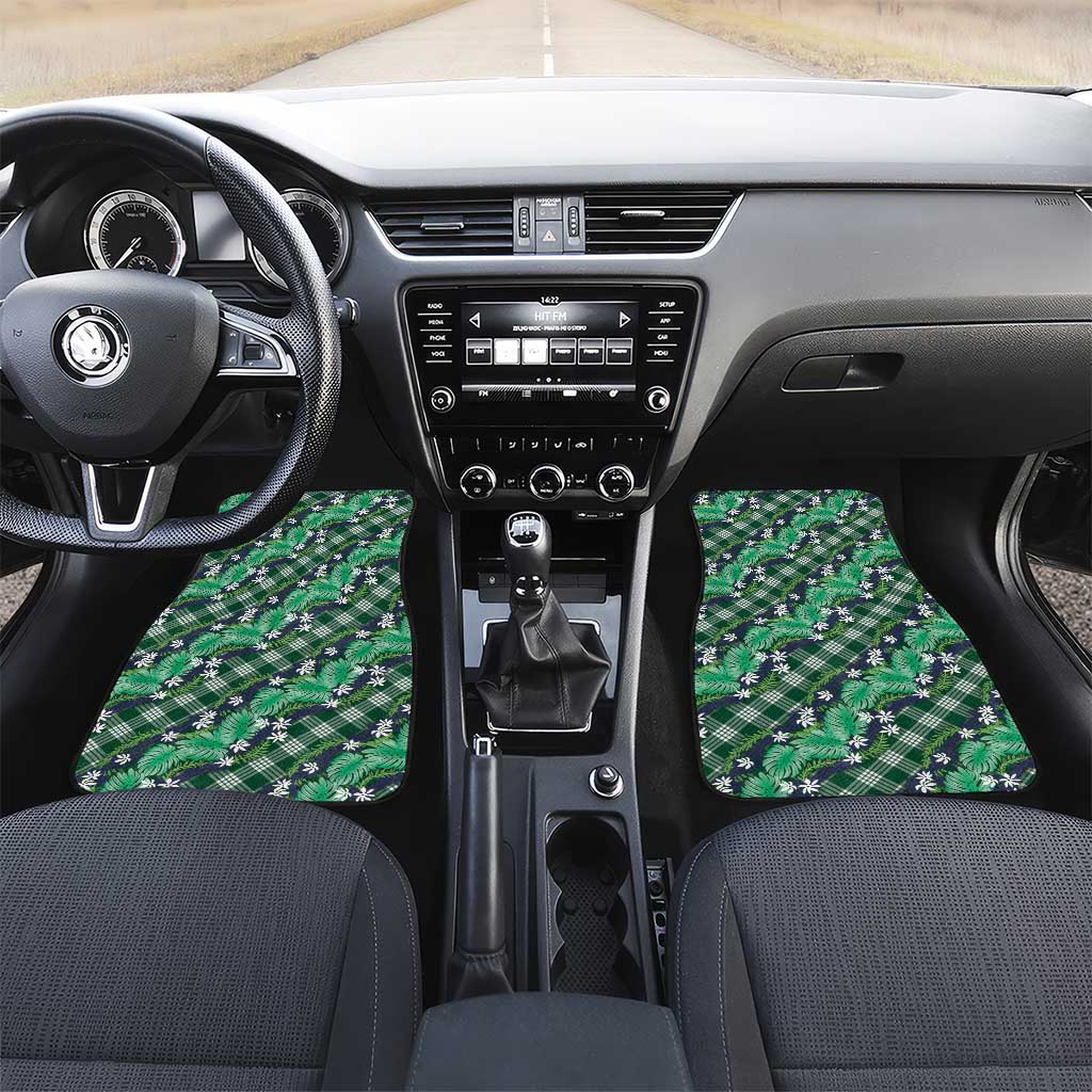 Polynesian Monstera Tiare Floral Car Mats Forest Green Tropical Plaid - Polynesian Pride