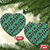 Polynesian Monstera Tiare Floral Ceramic Ornament Forest Green Tropical Plaid - Polynesian Pride
