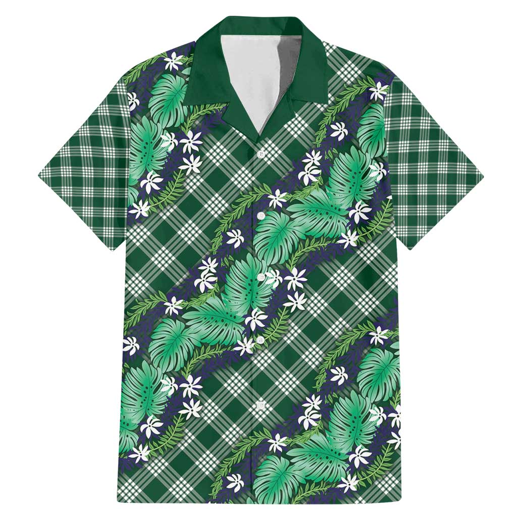 Polynesian Monstera Tiare Floral Family Matching Mermaid Dress and Hawaiian Shirt Forest Green Tropical Plaid LT01 Dad's Shirt - Short Sleeve Green - Polynesian Pride