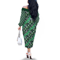 Polynesian Monstera Tiare Floral Family Matching Off The Shoulder Long Sleeve Dress and Hawaiian Shirt Forest Green Tropical Plaid LT01 - Polynesian Pride