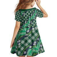 Polynesian Monstera Tiare Floral Family Matching Off Shoulder Short Dress and Hawaiian Shirt Forest Green Tropical Plaid LT01 - Polynesian Pride