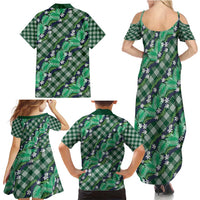Polynesian Monstera Tiare Floral Family Matching Summer Maxi Dress and Hawaiian Shirt Forest Green Tropical Plaid LT01 - Polynesian Pride