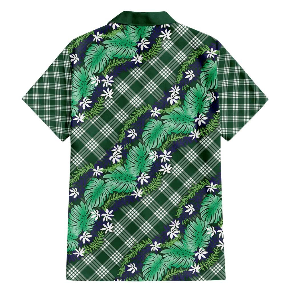 Polynesian Monstera Tiare Floral Family Matching Summer Maxi Dress and Hawaiian Shirt Forest Green Tropical Plaid LT01 - Polynesian Pride