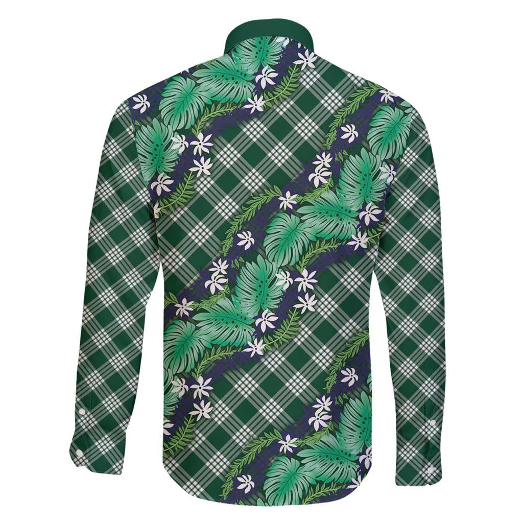 Polynesian Monstera Tiare Floral Family Matching Summer Maxi Dress and Hawaiian Shirt Forest Green Tropical Plaid LT01 - Polynesian Pride