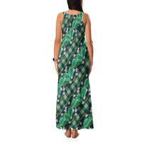 Polynesian Monstera Tiare Floral Family Matching Tank Maxi Dress and Hawaiian Shirt Forest Green Tropical Plaid LT01 - Polynesian Pride