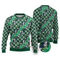 Polynesian Monstera Tiare Floral Ugly Christmas Sweater Forest Green Tropical Plaid LT01 Green - Polynesian Pride