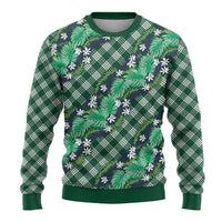Polynesian Monstera Tiare Floral Ugly Christmas Sweater Forest Green Tropical Plaid LT01 - Polynesian Pride