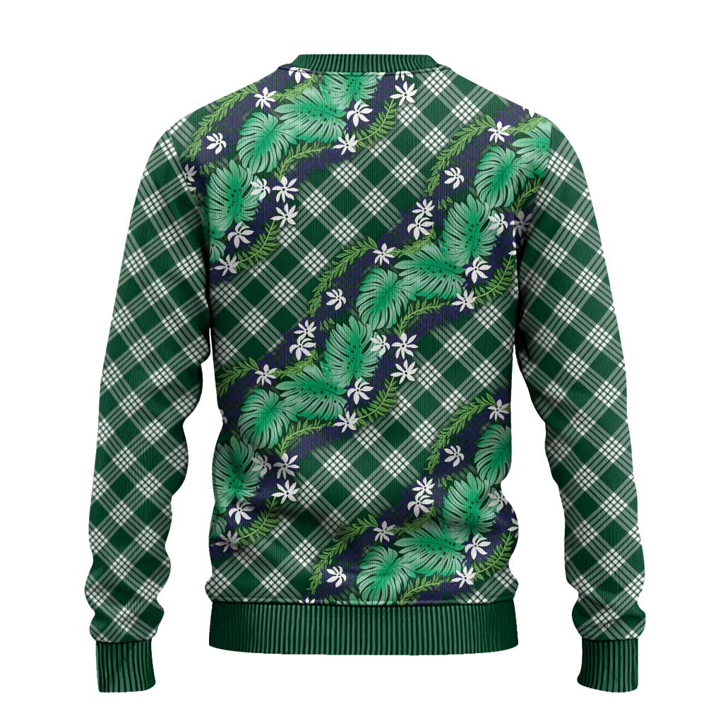 Polynesian Monstera Tiare Floral Ugly Christmas Sweater Forest Green Tropical Plaid LT01 - Polynesian Pride