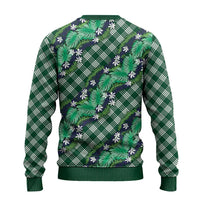 Polynesian Monstera Tiare Floral Ugly Christmas Sweater Forest Green Tropical Plaid LT01 - Polynesian Pride