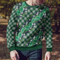 Polynesian Monstera Tiare Floral Ugly Christmas Sweater Forest Green Tropical Plaid LT01 - Polynesian Pride
