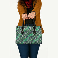 Polynesian Monstera Tiare Floral Leather Bag Forest Green Tropical Plaid - Polynesian Pride
