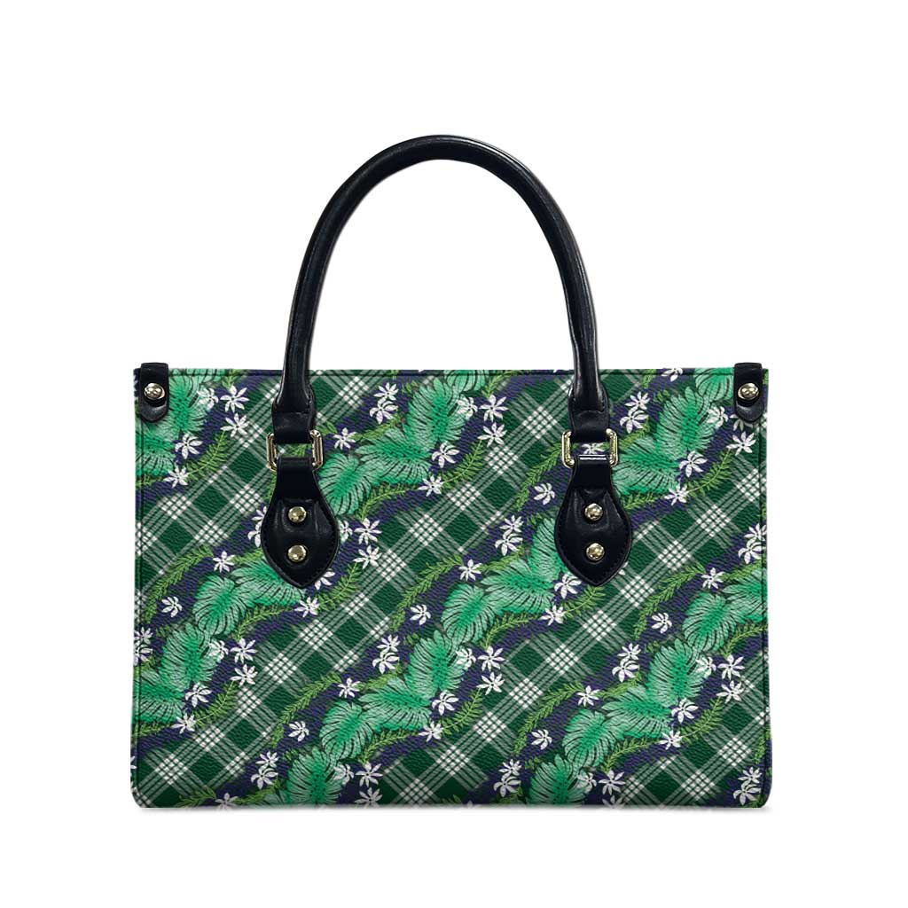 Polynesian Monstera Tiare Floral Leather Bag Forest Green Tropical Plaid - Polynesian Pride