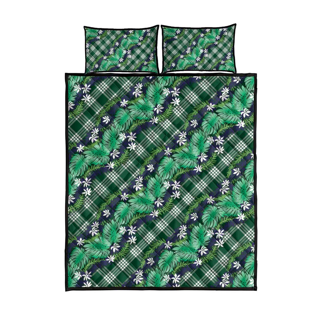 Polynesian Monstera Tiare Floral Quilt Bed Set Forest Green Tropical Plaid LT01 - Polynesian Pride