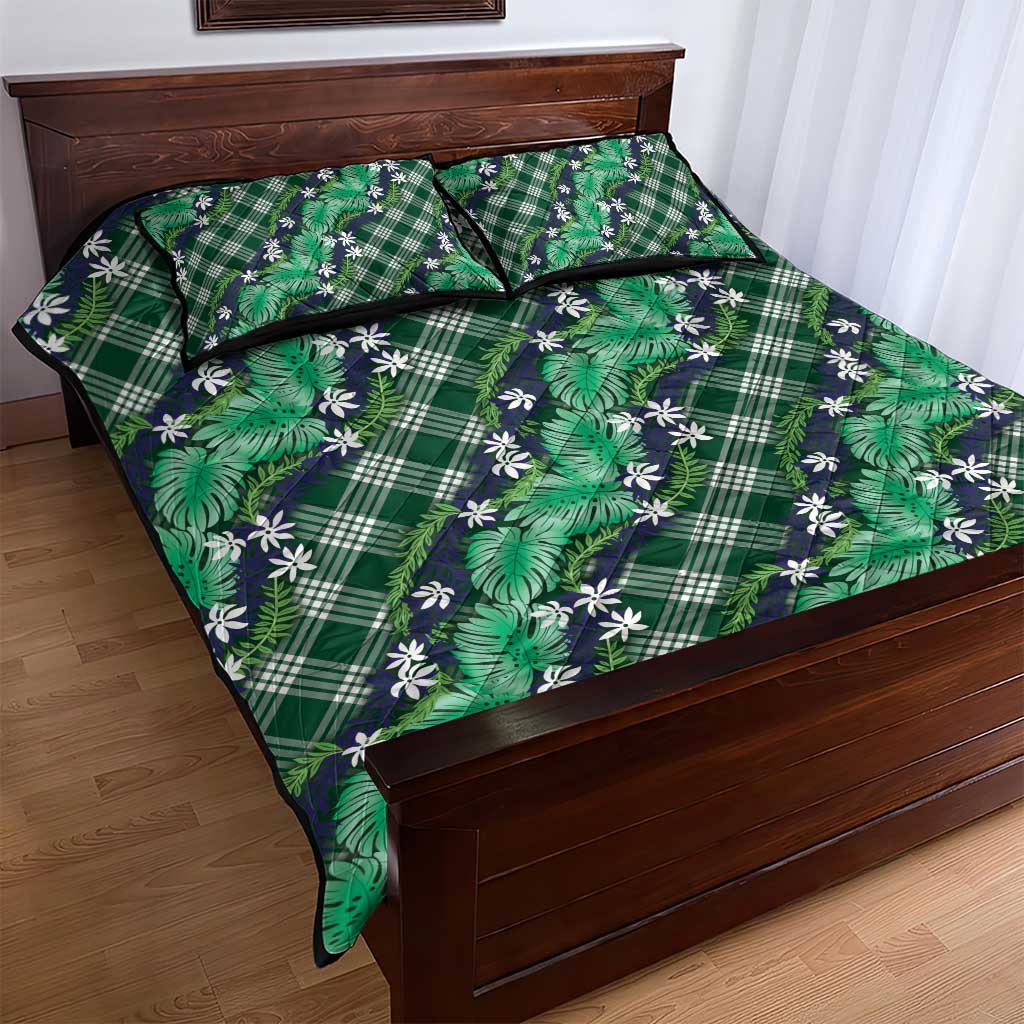 Polynesian Monstera Tiare Floral Quilt Bed Set Forest Green Tropical Plaid LT01 - Polynesian Pride