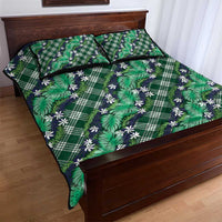 Polynesian Monstera Tiare Floral Quilt Bed Set Forest Green Tropical Plaid LT01 - Polynesian Pride