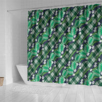 Polynesian Monstera Tiare Floral Shower Curtain Forest Green Tropical Plaid LT01 - Polynesian Pride