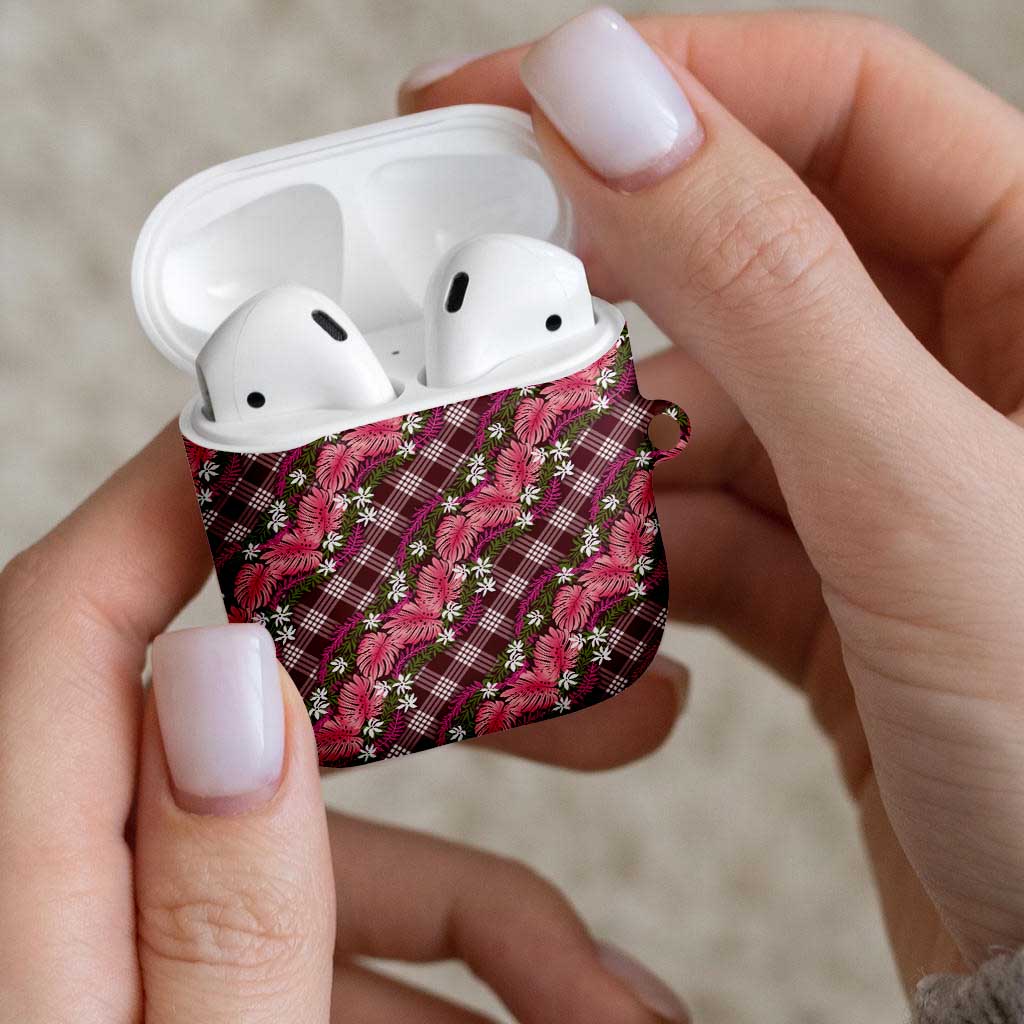 Polynesian Monstera Tiare Floral AirPods Case Fuchsia Tropical Plaid - Polynesian Pride