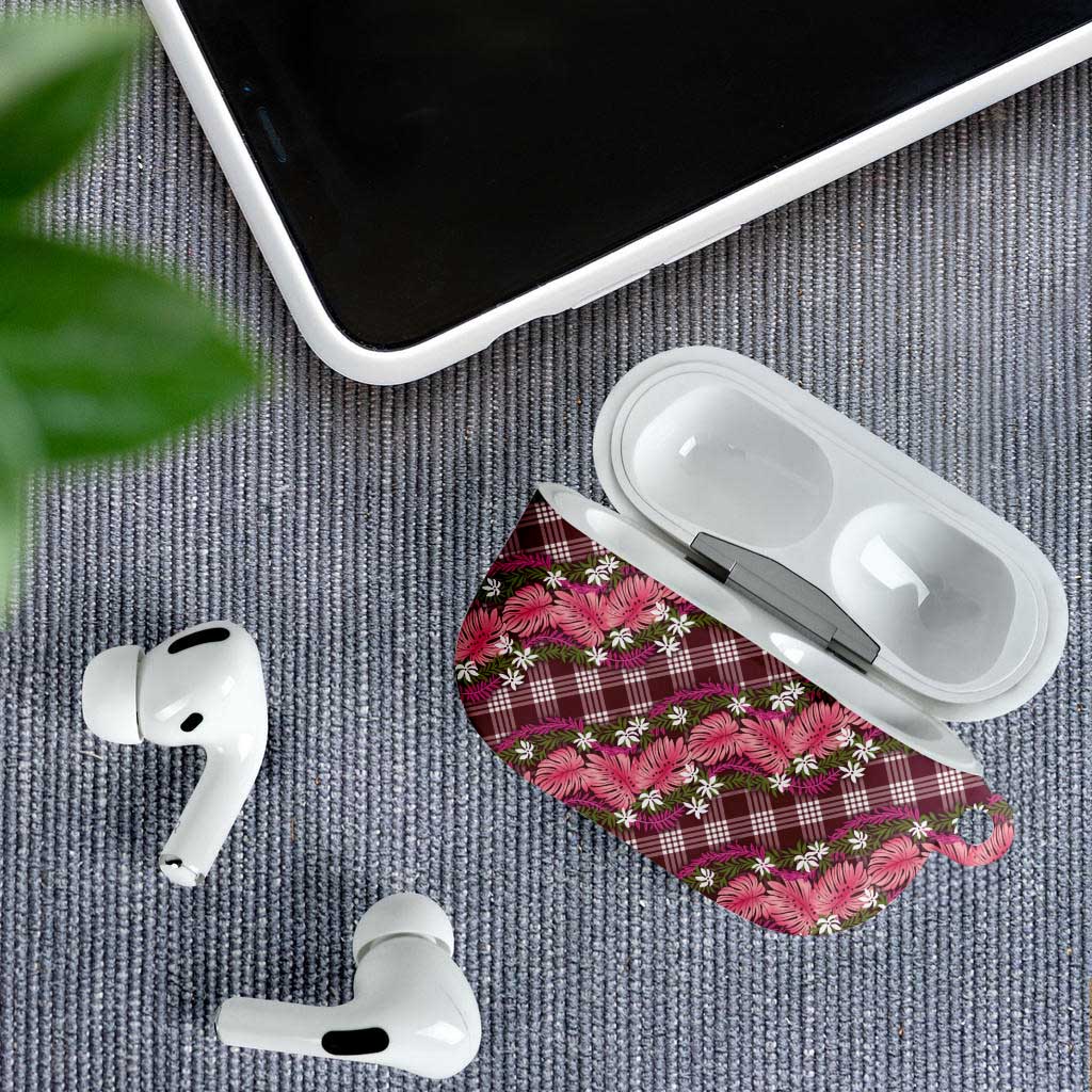 Polynesian Monstera Tiare Floral AirPods Case Fuchsia Tropical Plaid - Polynesian Pride