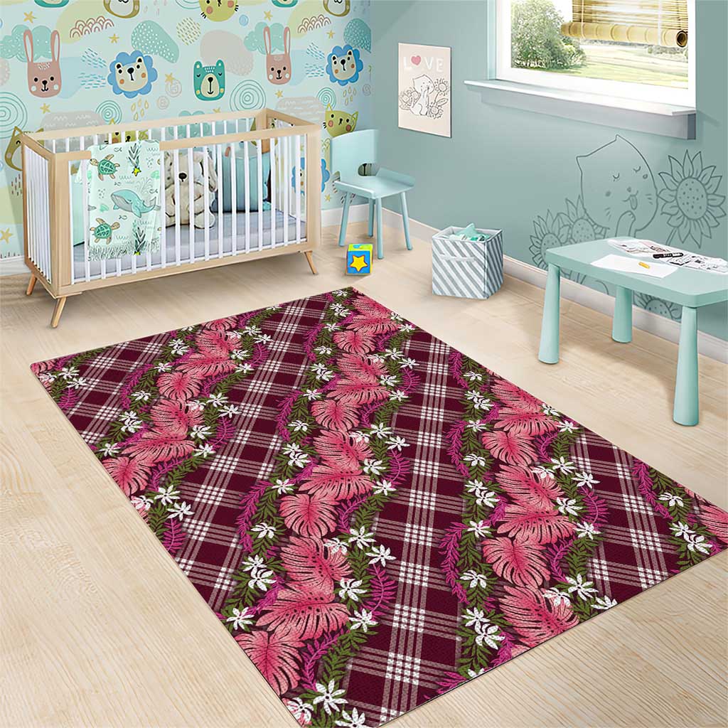 Polynesian Monstera Tiare Floral Area Rug Fuchsia Tropical Plaid - Polynesian Pride