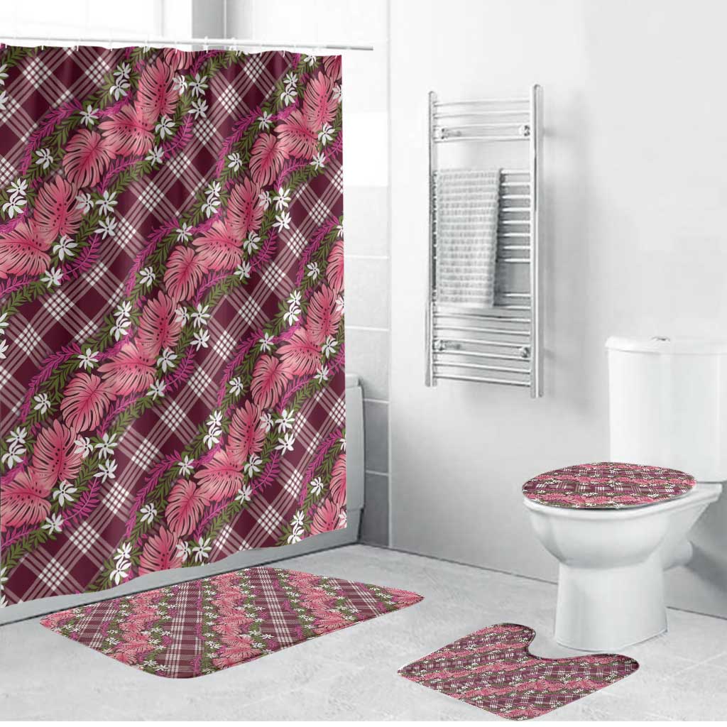 Polynesian Monstera Tiare Floral Bathroom Set Fuchsia Tropical Plaid LT01 Bathroom Set (4 pcs) Pink - Polynesian Pride