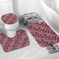 Polynesian Monstera Tiare Floral Bathroom Set Fuchsia Tropical Plaid LT01 Mat Set Only (3 pcs) One Size Pink - Polynesian Pride