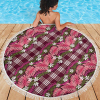 Polynesian Monstera Tiare Floral Beach Blanket Fuchsia Tropical Plaid LT01 - Polynesian Pride
