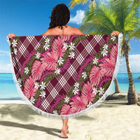 Polynesian Monstera Tiare Floral Beach Blanket Fuchsia Tropical Plaid LT01 - Polynesian Pride