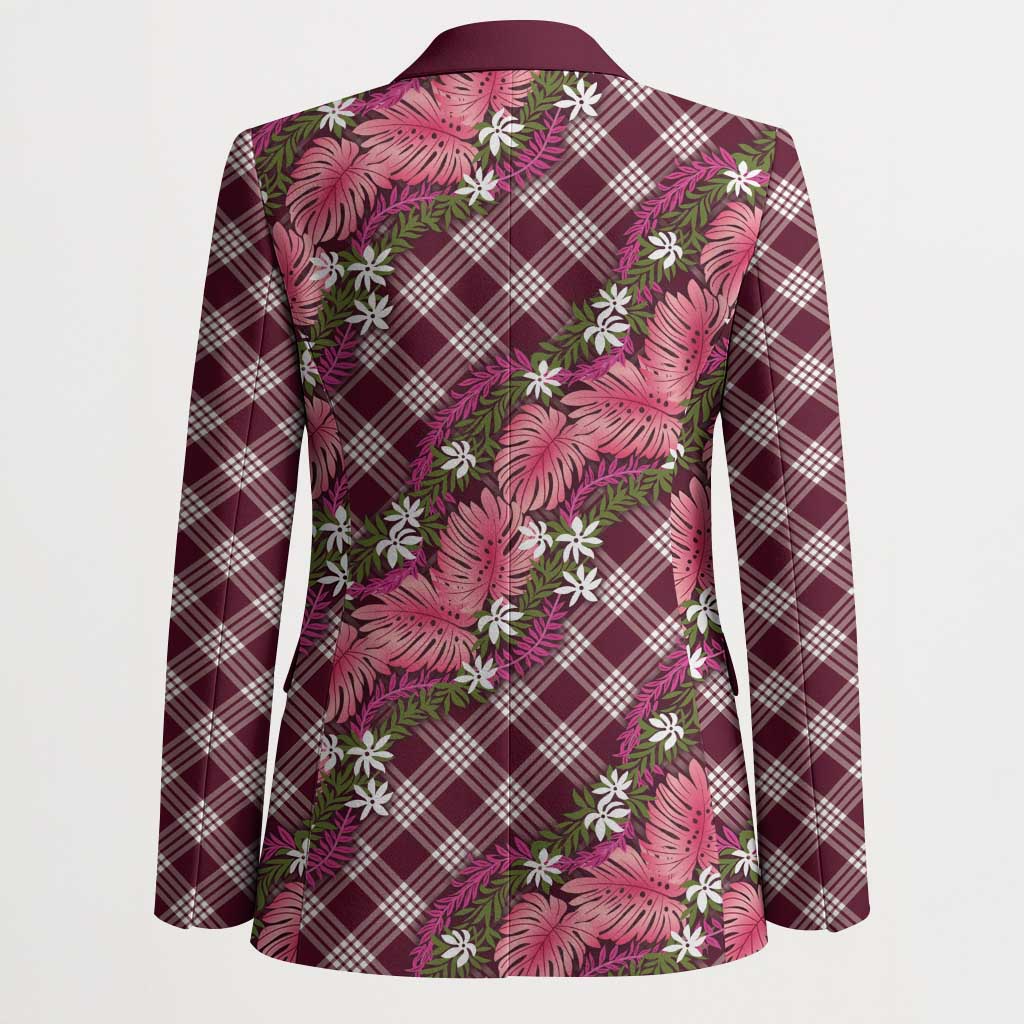 Polynesian Monstera Tiare Floral Blazer Fuchsia Tropical Plaid - Polynesian Pride