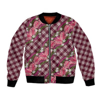 Polynesian Monstera Tiare Floral Bomber Jacket Fuchsia Tropical Plaid LT01 Unisex Pink - Polynesian Pride