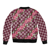 Polynesian Monstera Tiare Floral Bomber Jacket Fuchsia Tropical Plaid LT01 - Polynesian Pride