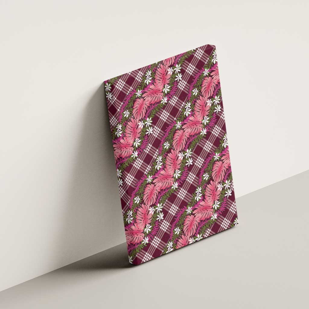 Polynesian Monstera Tiare Floral Canvas Wall Art Fuchsia Tropical Plaid - Polynesian Pride
