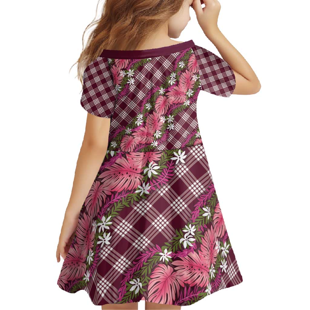 Polynesian Monstera Tiare Floral Family Matching Long Sleeve Bodycon Dress and Hawaiian Shirt Fuchsia Tropical Plaid LT01 - Polynesian Pride