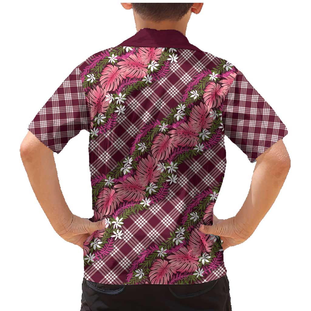Polynesian Monstera Tiare Floral Family Matching Mermaid Dress and Hawaiian Shirt Fuchsia Tropical Plaid LT01 - Polynesian Pride