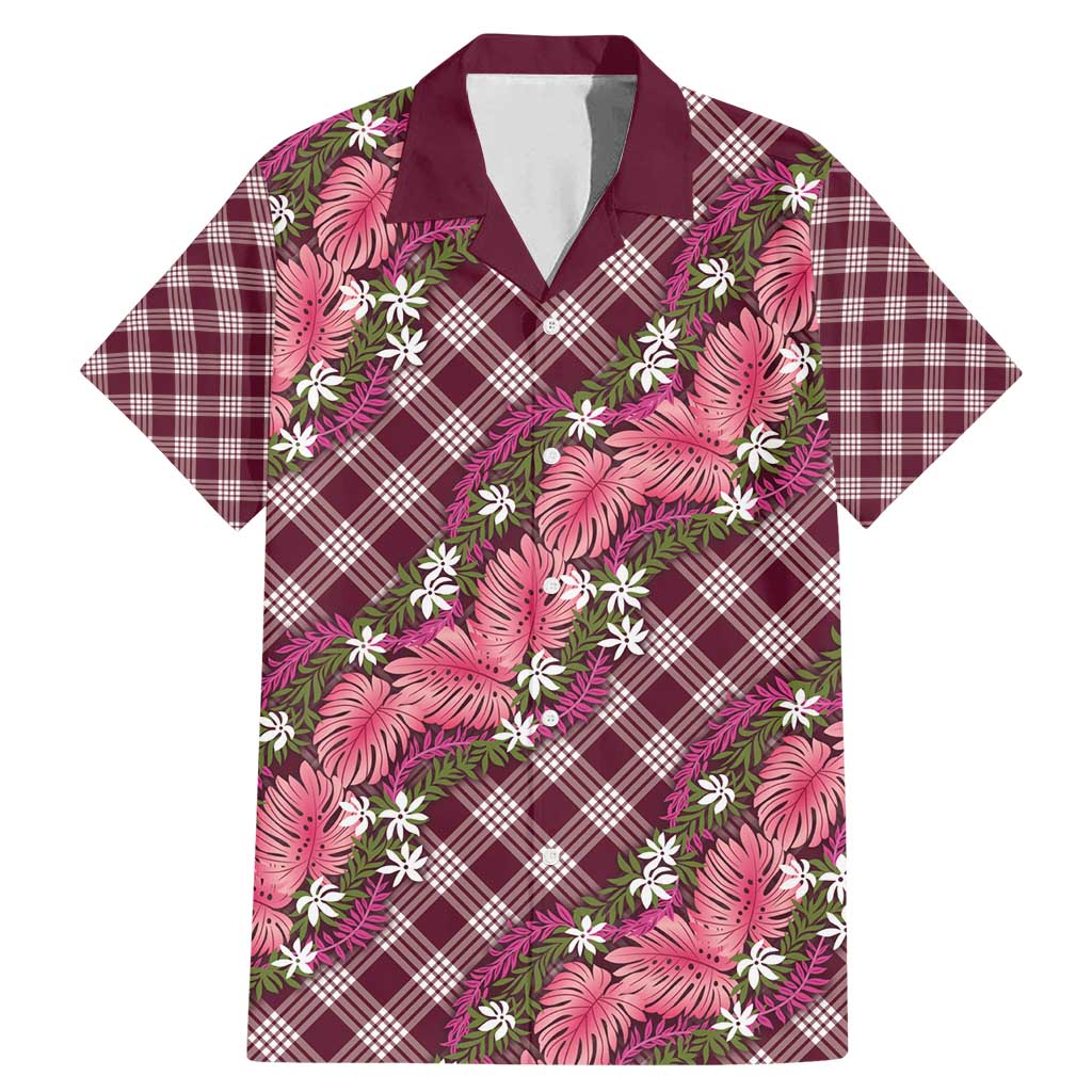 Polynesian Monstera Tiare Floral Family Matching Mermaid Dress and Hawaiian Shirt Fuchsia Tropical Plaid LT01 Dad's Shirt - Short Sleeve Pink - Polynesian Pride
