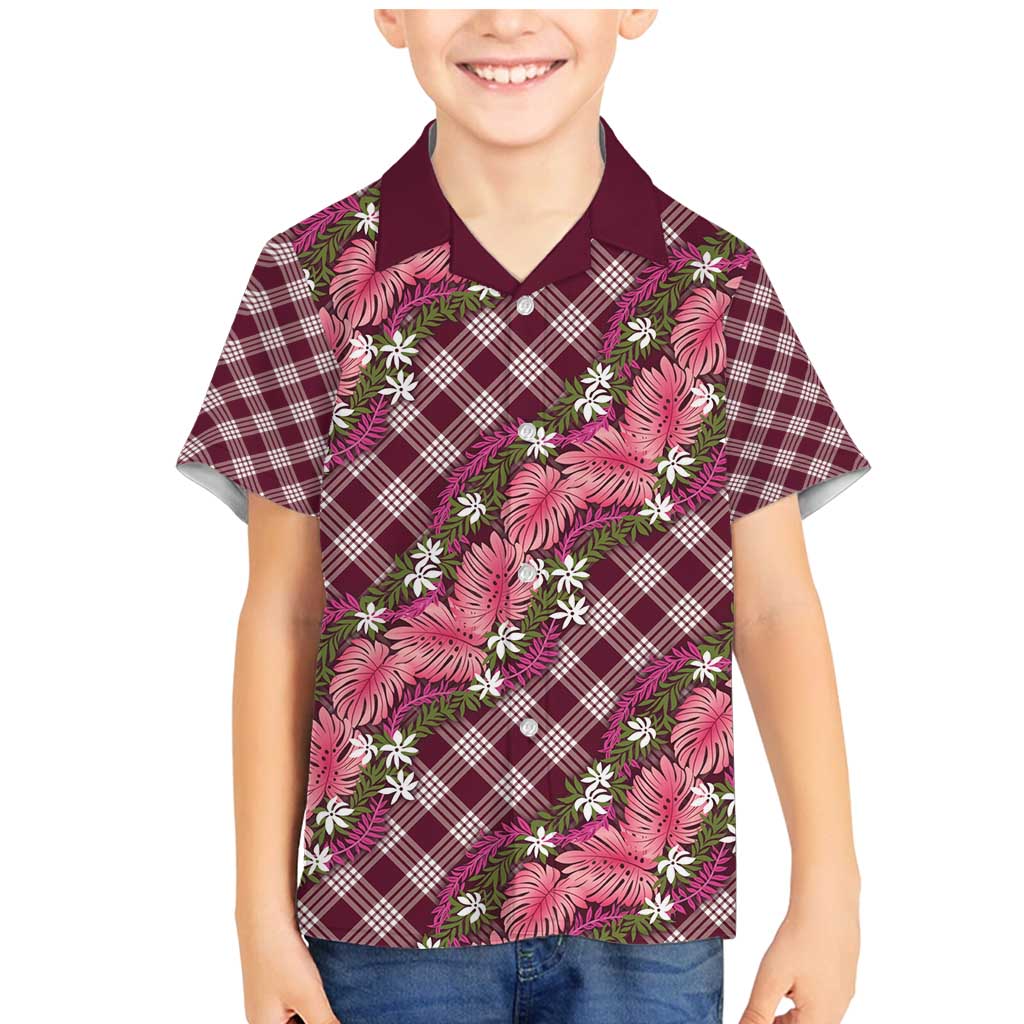 Polynesian Monstera Tiare Floral Family Matching Mermaid Dress and Hawaiian Shirt Fuchsia Tropical Plaid LT01 Son's Shirt Pink - Polynesian Pride