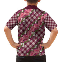 Polynesian Monstera Tiare Floral Family Matching Off The Shoulder Long Sleeve Dress and Hawaiian Shirt Fuchsia Tropical Plaid LT01 - Polynesian Pride