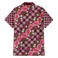 Polynesian Monstera Tiare Floral Family Matching Off The Shoulder Long Sleeve Dress and Hawaiian Shirt Fuchsia Tropical Plaid LT01 - Polynesian Pride
