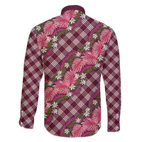 Polynesian Monstera Tiare Floral Family Matching Off The Shoulder Long Sleeve Dress and Hawaiian Shirt Fuchsia Tropical Plaid LT01 - Polynesian Pride