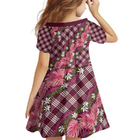 Polynesian Monstera Tiare Floral Family Matching Off Shoulder Maxi Dress and Hawaiian Shirt Fuchsia Tropical Plaid LT01 - Polynesian Pride