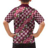 Polynesian Monstera Tiare Floral Family Matching Puletasi and Hawaiian Shirt Fuchsia Tropical Plaid LT01 - Polynesian Pride