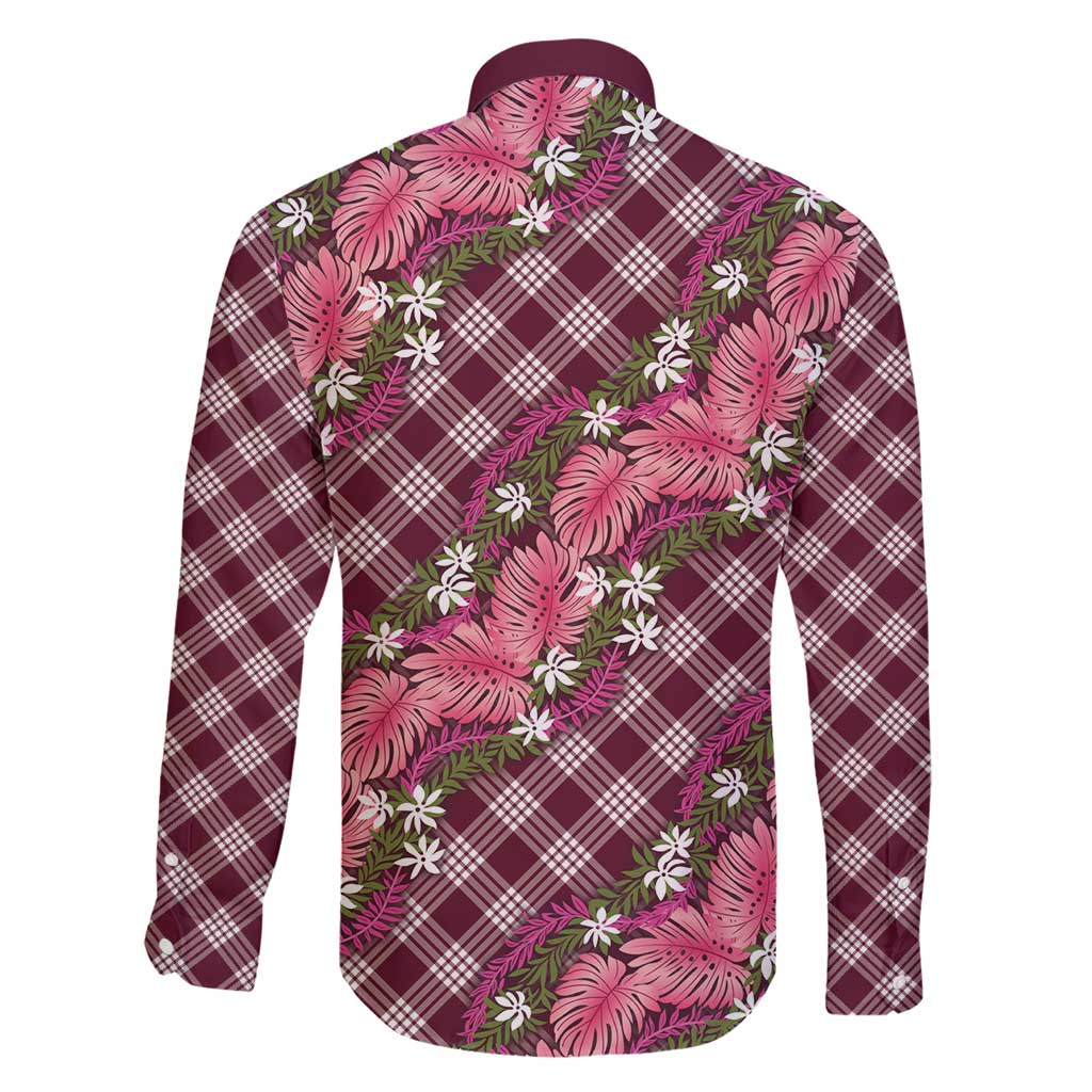 Polynesian Monstera Tiare Floral Family Matching Short Sleeve Bodycon Dress and Hawaiian Shirt Fuchsia Tropical Plaid LT01 - Polynesian Pride