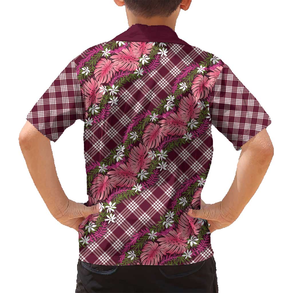 Polynesian Monstera Tiare Floral Family Matching Summer Maxi Dress and Hawaiian Shirt Fuchsia Tropical Plaid LT01 - Polynesian Pride