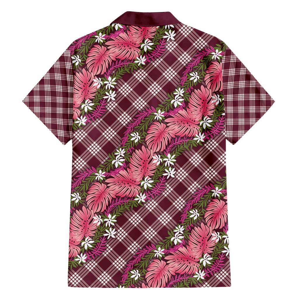 Polynesian Monstera Tiare Floral Family Matching Summer Maxi Dress and Hawaiian Shirt Fuchsia Tropical Plaid LT01 - Polynesian Pride