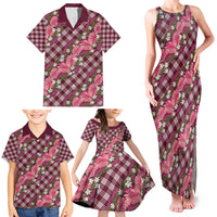 Polynesian Monstera Tiare Floral Family Matching Tank Maxi Dress and Hawaiian Shirt Fuchsia Tropical Plaid LT01 - Polynesian Pride