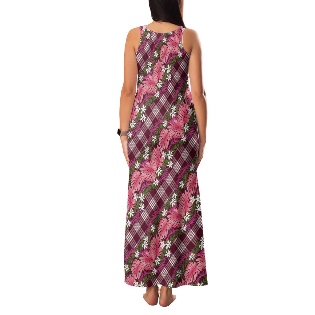 Polynesian Monstera Tiare Floral Family Matching Tank Maxi Dress and Hawaiian Shirt Fuchsia Tropical Plaid LT01 - Polynesian Pride